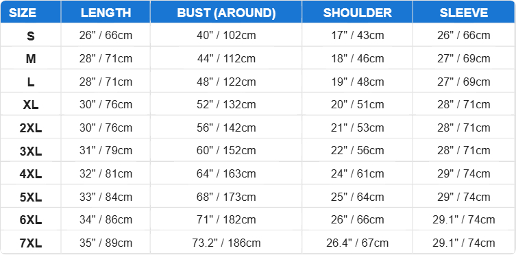 Sweatshirt size guide Sweatshirt size guide