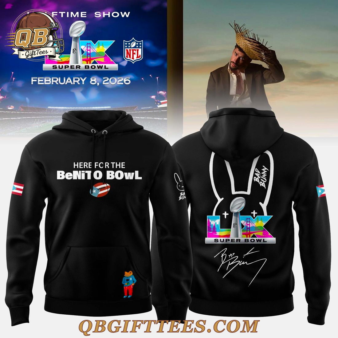 Bad Bunny Here For The BeNiTO BOwL Special Edition Hoodie Bad Bunny Here For The BeNiTO BOwL Special Edition Hoodie