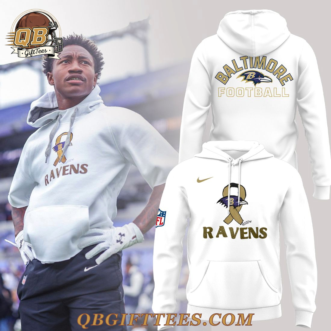 Baltimore Ravens Gold Ribbon Awareness Hoodie Baltimore Ravens Gold Ribbon Awareness Hoodie