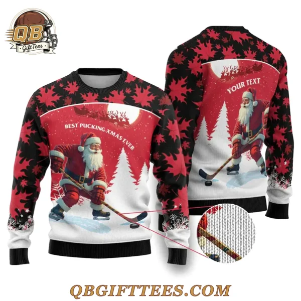 Canada Christmas Ugly Christmas Sweater Santa Claus Hockey Player