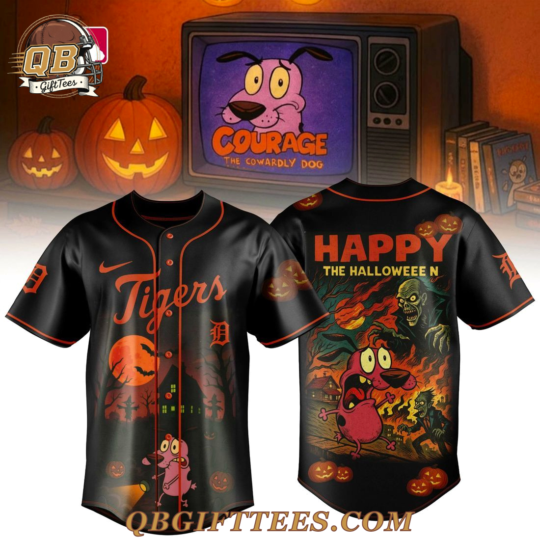 Detroit Tigers x Courage The Cowardly Dog Halloween Baseball Jersey Detroit Tigers x Courage The Cowardly Dog Halloween Baseball Jersey
