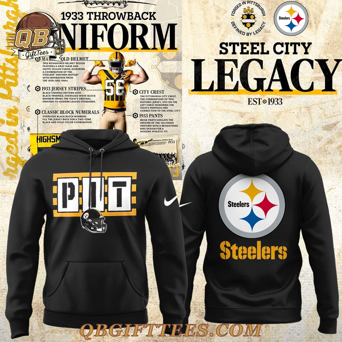 ittsburgh Steelers DK Metcalf Gold Alternate 1933 Throwback Game Limited Edition Hoodie ittsburgh Steelers DK Metcalf Gold Alternate 1933 Throwback Game Limited Edition Hoodie