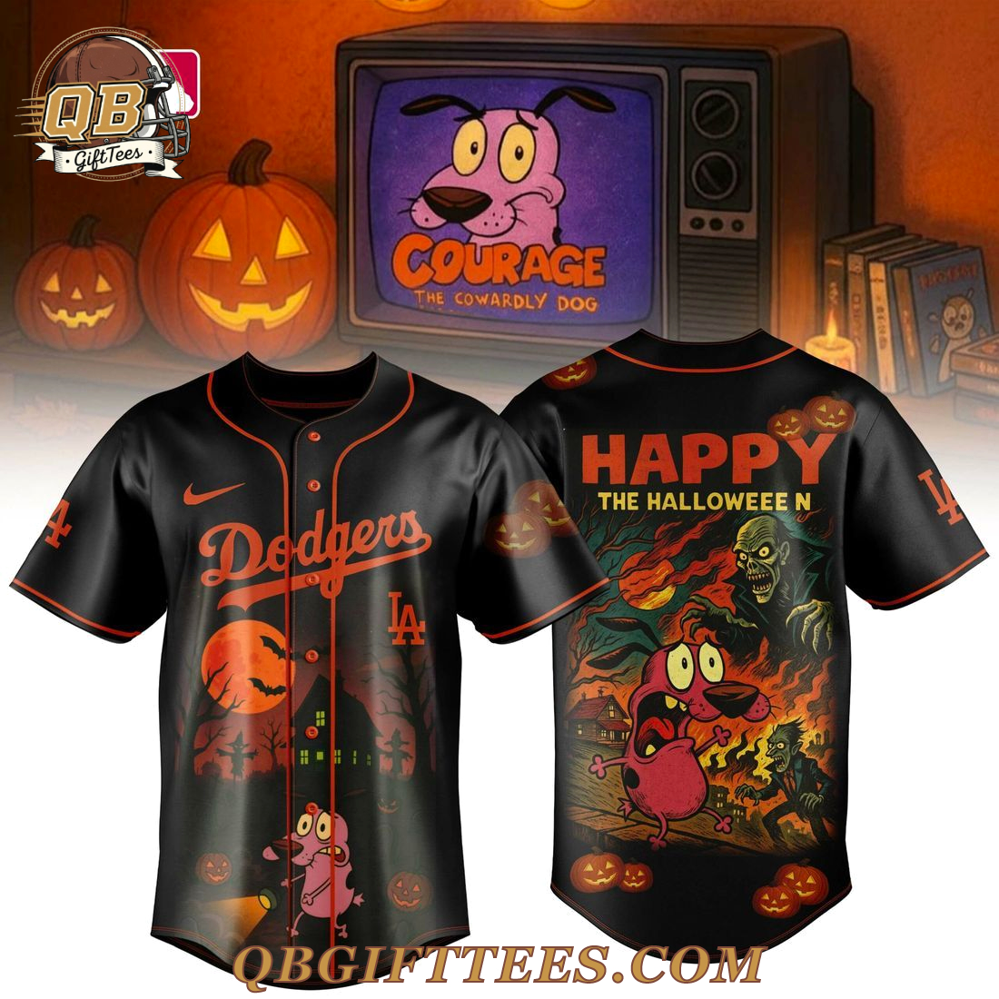 Los Angeles Dodgers x Courage The Cowardly Dog Halloween Baseball Jersey Los Angeles Dodgers x Courage The Cowardly Dog Halloween Baseball Jersey