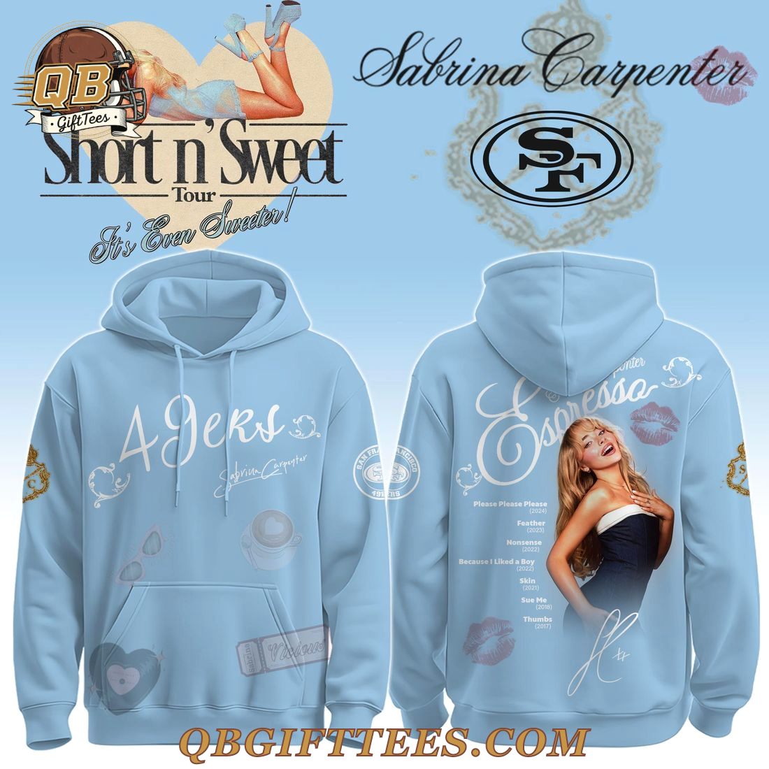 San Francisco 49ers x Sabrina Carpenter Short n Sweet Tour Special Edition Hoodie San Francisco 49ers x Sabrina Carpenter Short n Sweet Tour Special Edition Hoodie