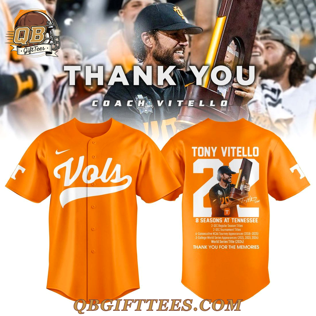 Tennessee Volunteers Thank You Coach Vitello Limited Edition Jersey Tennessee Volunteers Thank You Coach Vitello Limited Edition Jersey