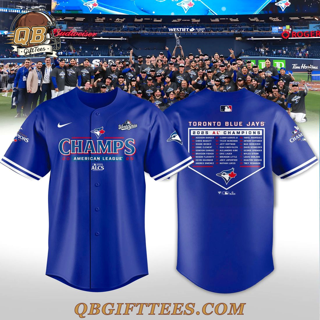 Toronto Blue Jays 2025 American League Champions Roster Baseball Jersey Toronto Blue Jays 2025 American League Champions Roster Baseball Jersey