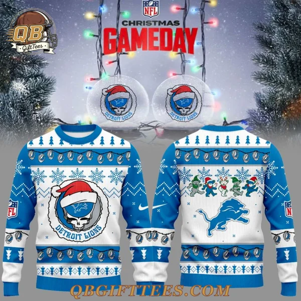 Detroit Lions Grateful Dead Christmas Game Day Edition Ugly Sweater