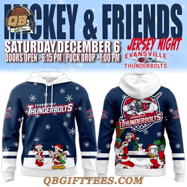 Evansville Thunderbolts  x Mickey Merry Christmas 2025 Limited Edition Hoodie