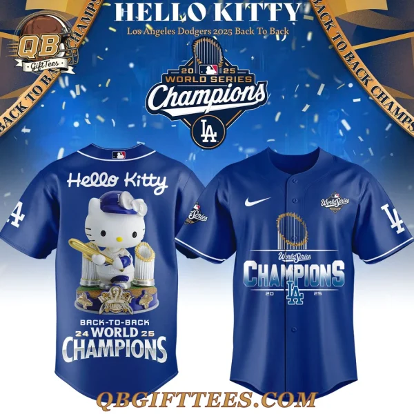Los Angeles Dodgers vs Hello Kitty 2025 World BACK to BACK Champions Baseball Jersey