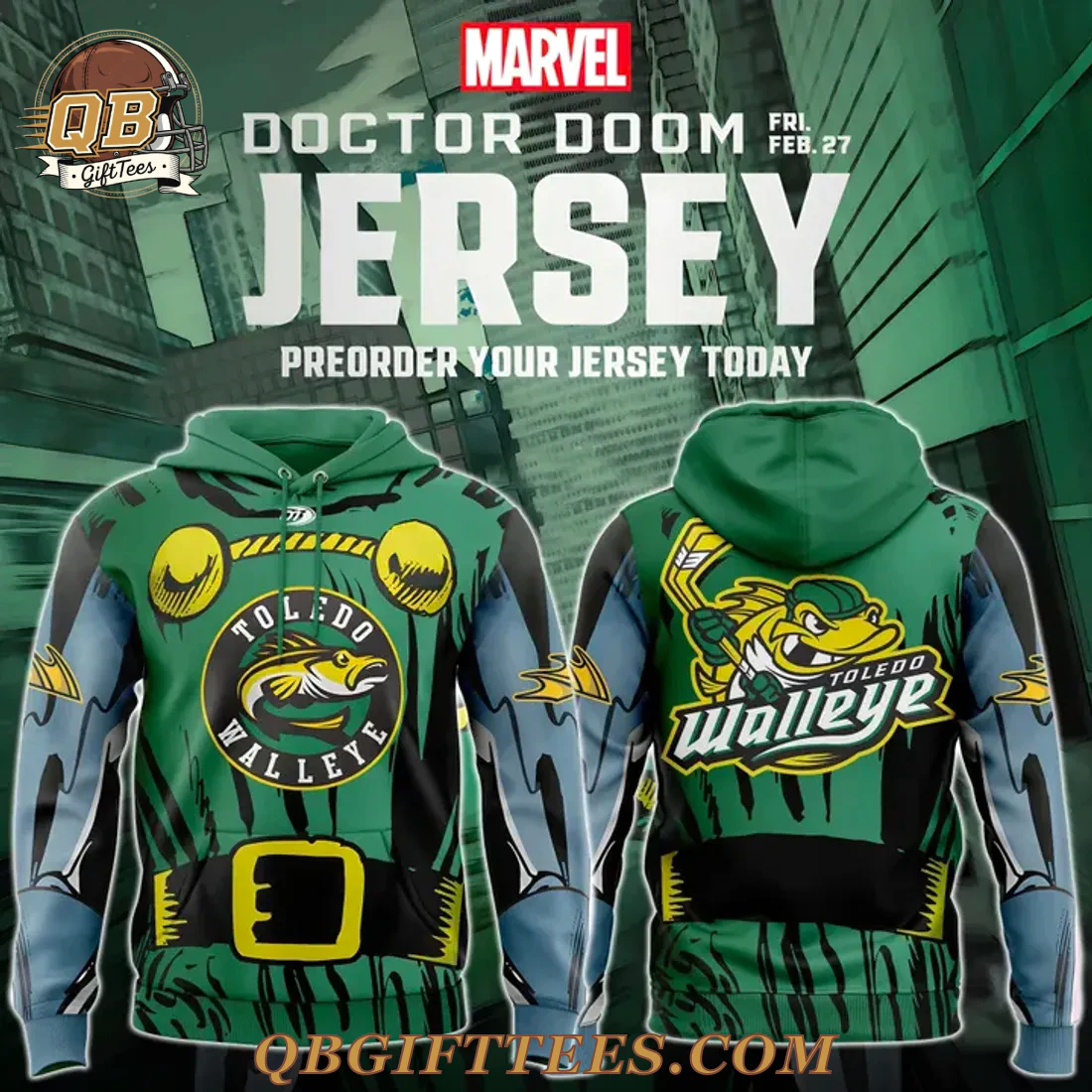 Toledo Walleye x Marvel Doctor Doom Special Edition Hoodie Toledo Walleye x Marvel Doctor Doom Special Edition Hoodie