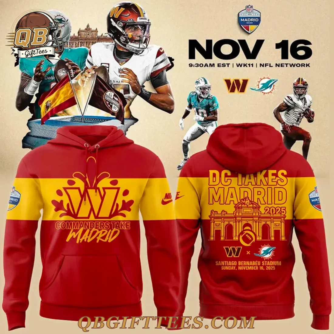 Washington Commanders Black 2025 NFL Madrid Game Limited Edition Hoodie Washington Commanders Black 2025 NFL Madrid Game Limited Edition Hoodie