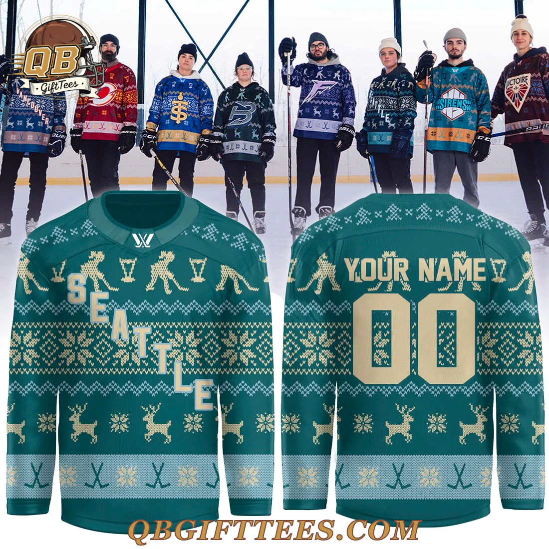 Adult PWHL Seattle Holiday Sweater Hockey Jersey Adult PWHL Seattle Holiday Sweater Hockey Jersey