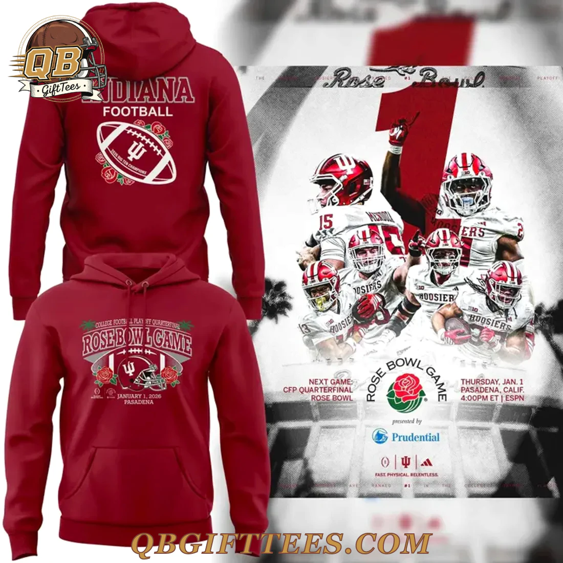 Indiana Hoosiers Rose Bowl 2026 Edition Hoodie Indiana Hoosiers Rose Bowl 2026 Edition Hoodie