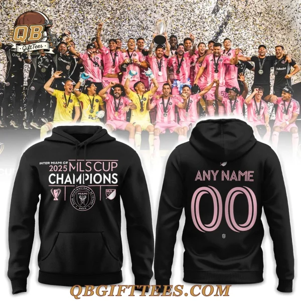 Inter Miami CF Black 2025 MLS Cup Champions Custom Name Hoodie