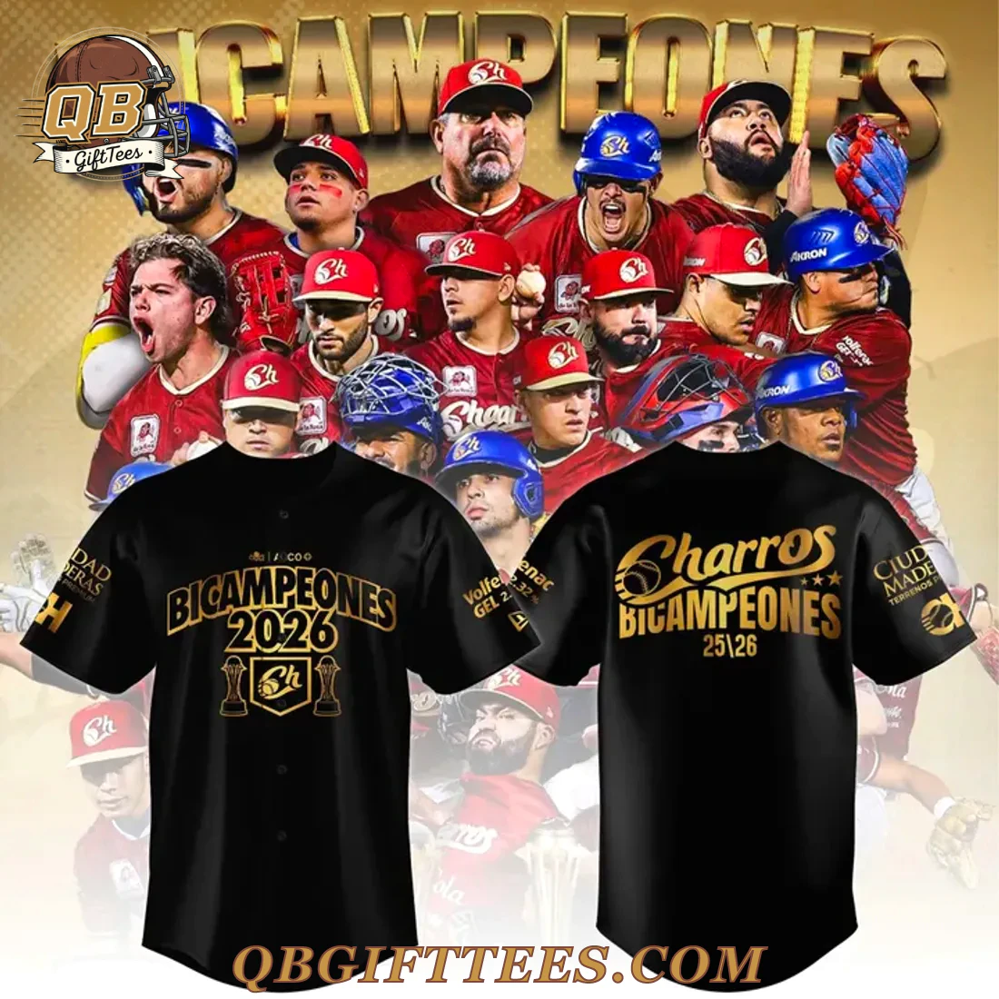 Charros de Jalisco BIGCAMPEONES Black Baseball Jersey Charros de Jalisco BIGCAMPEONES Black Baseball Jersey