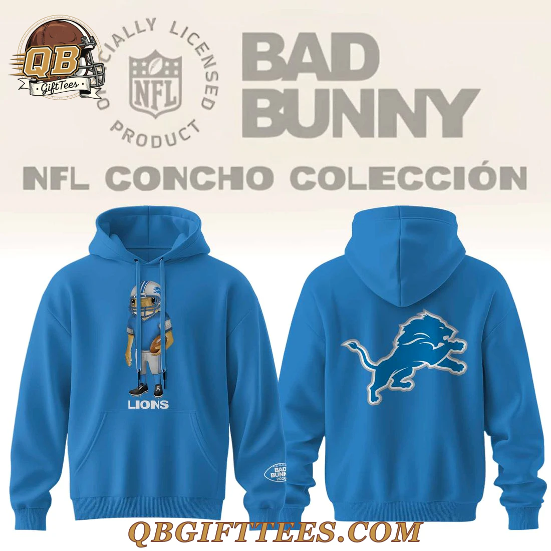 Detroit Lions x Bad Bunny Edition Blue Hoodie Detroit Lions x Bad Bunny Edition Blue Hoodie