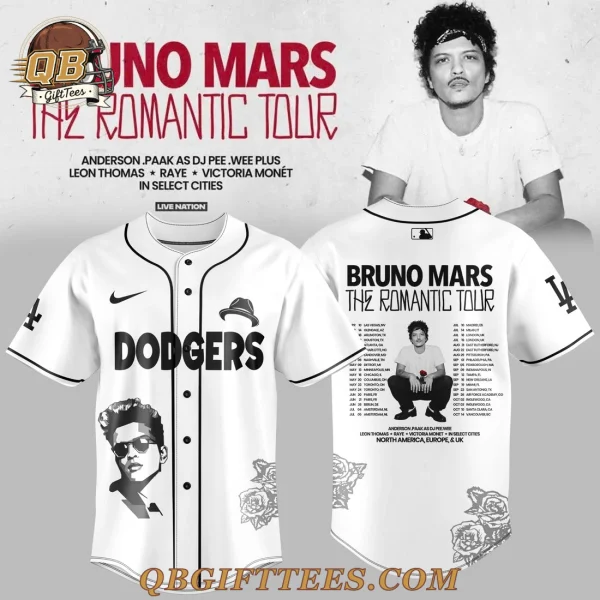 Los Angeles Dodgers x Bruno Mars The Romantic Tour 2026 Baseball Jersey
