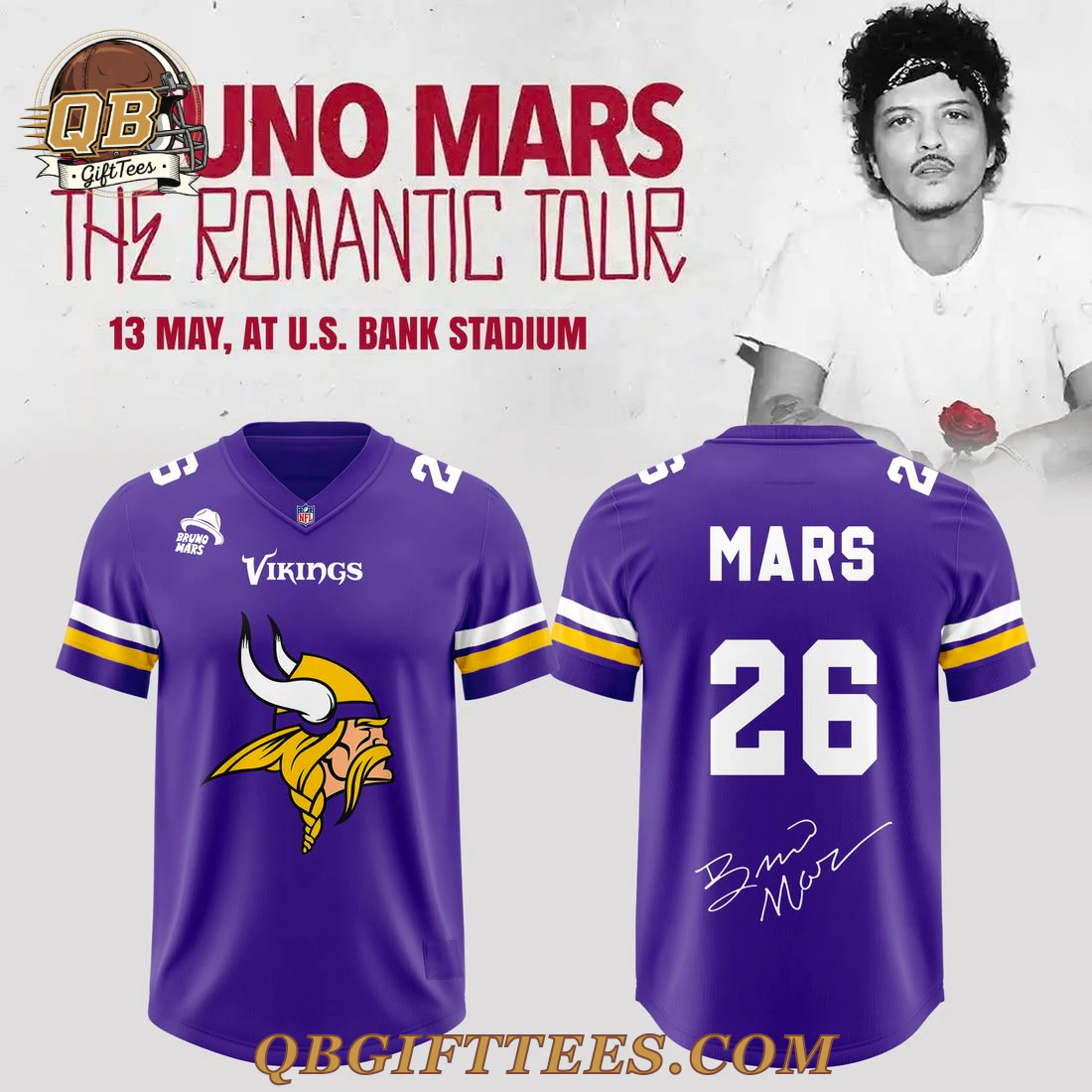 Minnesota Vikings X BRUNO MARS The Romantic Tour 2026 Football Jersey Minnesota Vikings X BRUNO MARS The Romantic Tour 2026 Football Jersey