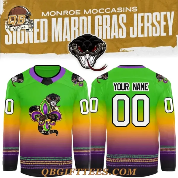 Monroe Moccasins Mardi Gras Custom Name Hockey Jersey
