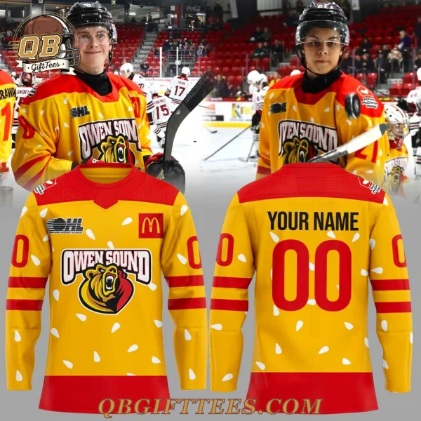 Owen Sound Attack Warmin up in Ronald Mcdonald House Edition Hockey Jersey