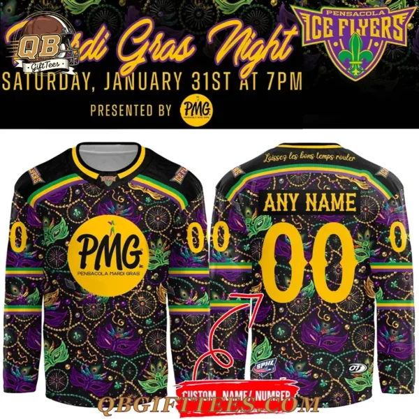 Pensacola Ice Flyers 2026 Mardi Gras Night Custom Name Jersey