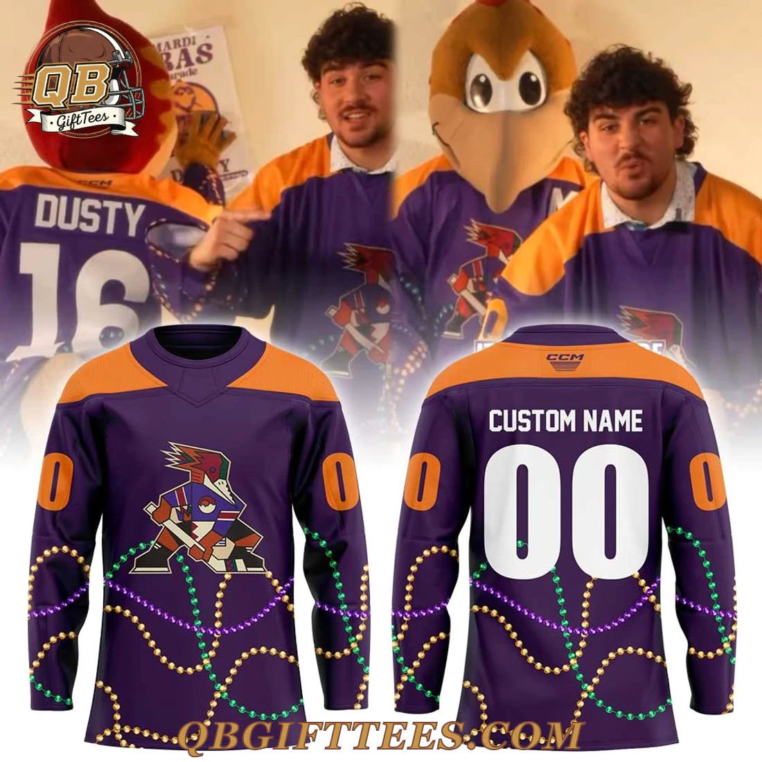 Tucson Roadrunners Mardi Gras Night 2026 Custom Name Hockey Jersey Tucson Roadrunners Mardi Gras Night 2026 Custom Name Hockey Jersey