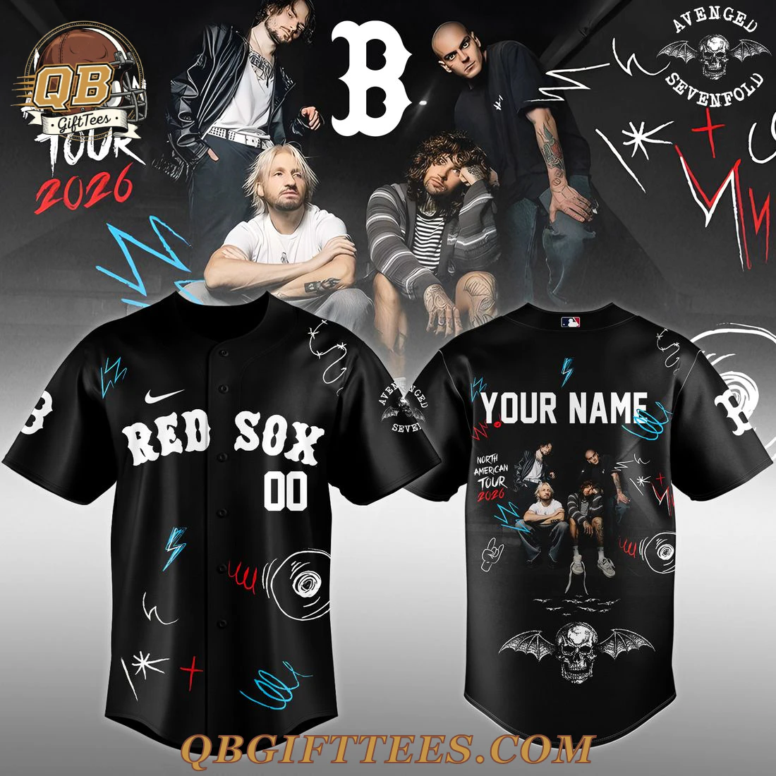 Boston Red Sox x Avenged Sevenfold North American Tour 2026 Edition For Fan Jersey Boston Red Sox x Avenged Sevenfold North American Tour 2026 Edition For Fan Jersey