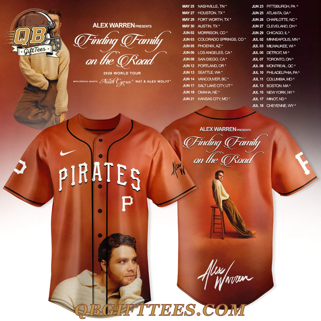 Pittsburgh Pirates x Alex Warren Finding Family on the Road Tour 2026 Baseball Jersey Pittsburgh Pirates x Alex Warren Finding Family on the Road Tour 2026 Baseball Jersey