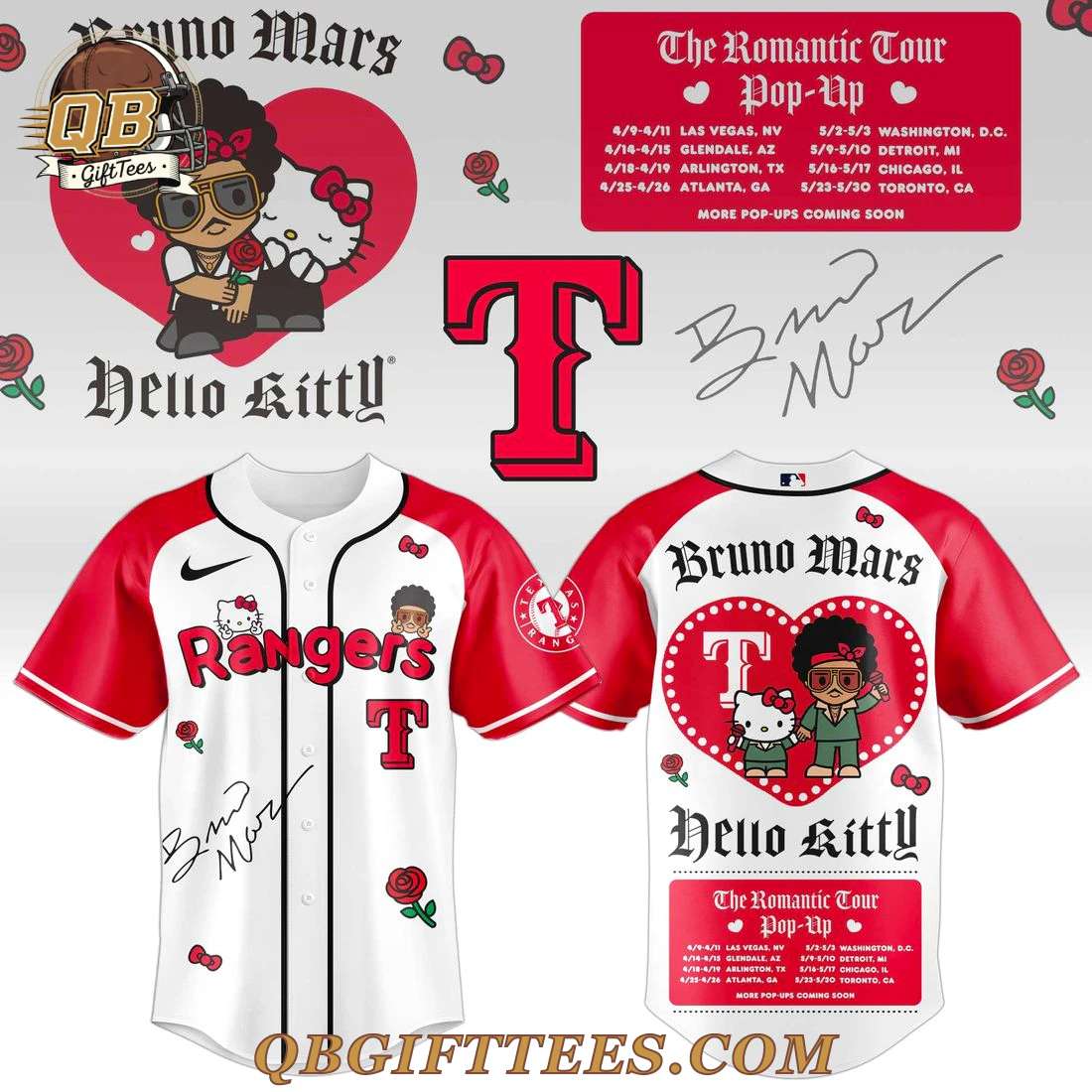Texas Rangers x Bruno Mars & Hello Kitty 2026 Edition Baseball Jersey Texas Rangers x Bruno Mars & Hello Kitty 2026 Edition Baseball Jersey